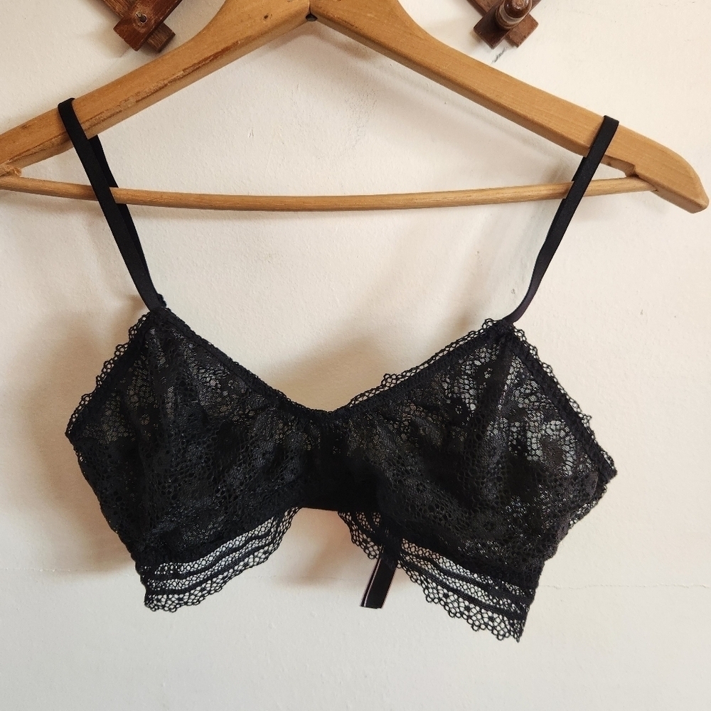 Victoria's Secret Bra Bralette Lace Mesh Sheer Adjustable Black Medium